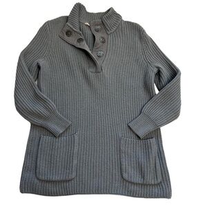 Soft Surroundings Henley Style Tunic Length Knit Sweater with Drop Pockets